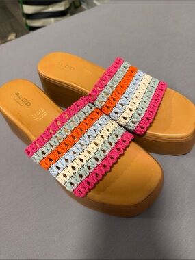 ALDO Yassu Multicolour Crochet Platform Wedge Sandals Size 10